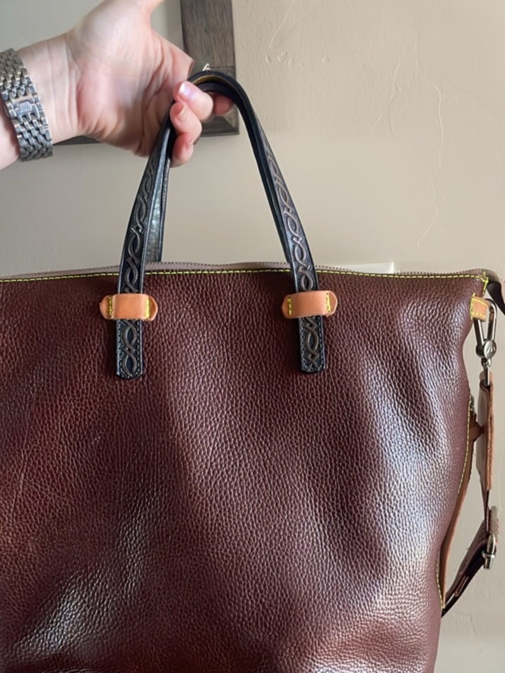 Consuela Isabel sling Brown Leather Shoulder Bag with Multicolor Striped Strap - Picture 8 of 8